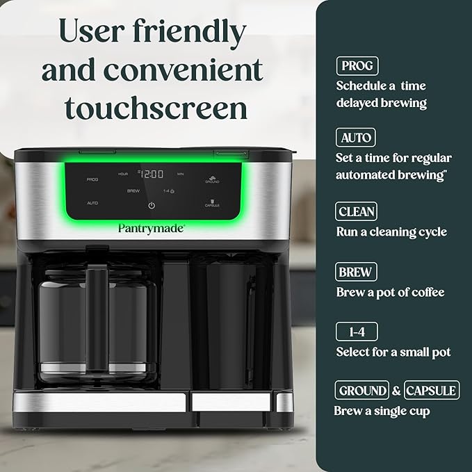 Dual Brew Coffee Maker | 12 Cup Glass Carafe & Single Serve K-Cup Combo | Programmable Touchscreen Coffee Machine for Ground Coffee or Pods | Auto Shut-Off, Black