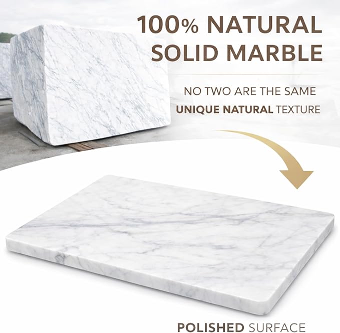 Marble Pastry & Cutting Board – 10x14 Inch Natural Stone Slab with Non-Slip Feet for Dough, Cheese, Baking, Serving, Charcuterie, Trivet – Easy to Clean Gift Tray.