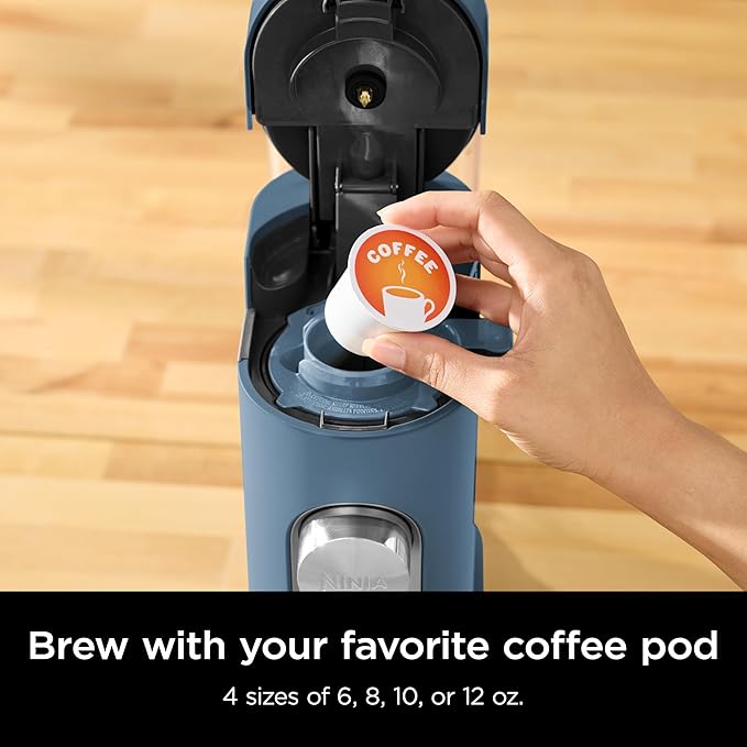 Ninja Pods & Grounds Single-Serve Coffee Maker, K-Cup Pod Compatible, 56-oz. Reservoir, 6-oz. Cup to 24-oz. Travel Mug Brew Sizes, Iced Coffee Maker, Blue, PB041BL