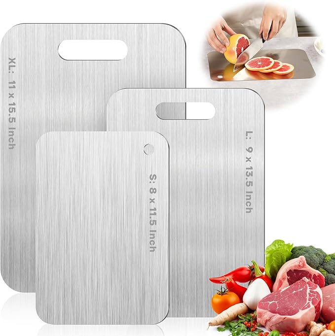 Katuchef Titanium Cutting Boards for Kitchen 100% Pure Ti Katu chef Titanium Cutting Board set Double Sided Non Toxic Titanware Chopping Board,Durable Dishwasher Safe Cutting Boards(2PC-S+L)