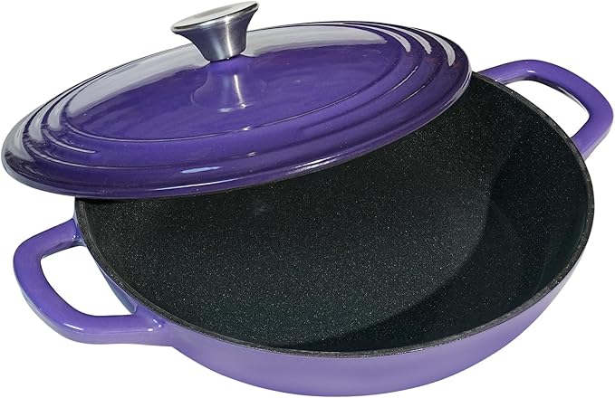 Braiser Enameled Cast Iron Braiser 3 qt Braiser Pan with Lid Purple Shallow Cast Iron Casserole Braiser Pan with Handels