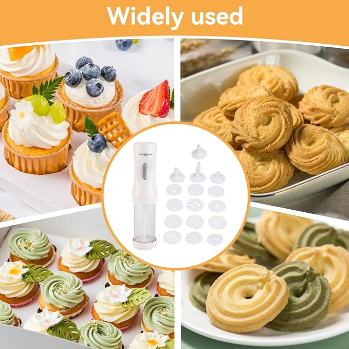 Cookie Press Gun Kit for Baking, Electric Cookie Press Gun Press Cookie Maker with 9 Cake Discs and 1 Icing Tip Baking Tools for Cookie Cake Decorating