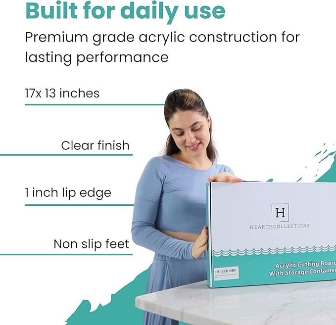 Acrylic Cutting Board with Counter Lip, 17x13 Inch Large Clear Cutting Board for Countertop, Non-Slip Acrylic Board, Kitchen Prep, Counter Protector, Kitchen Essentials & Gadgets