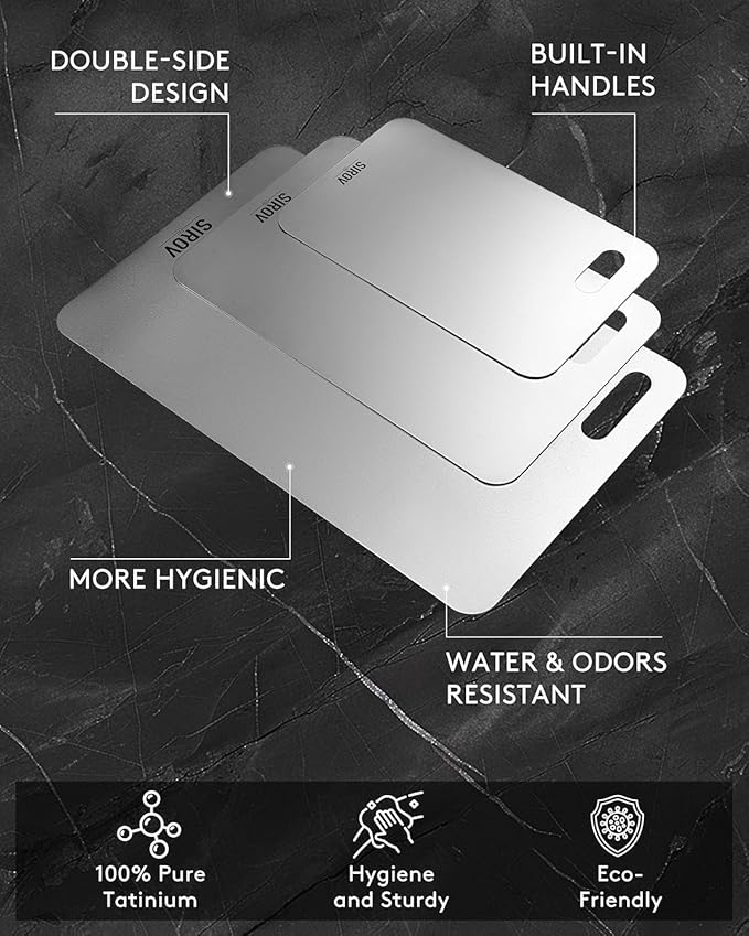 Titanium Cutting Board Set of 3, Premium Pure Titanium Chopping Boards for Kitchen, Non-Toxic & Dishwasher Safe for Meat, Fruit, and Vegetables (Set of 3)-Upgraded Version