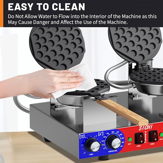 Bubble Waffle Maker - Commercial Egg Waffle Maker w/Two Non-stick Baking Pans, Temperature and Timers, 2800W Professional Bubble Waffle Machine for Double Baking, Hong Kong Egg Waffle Iron
