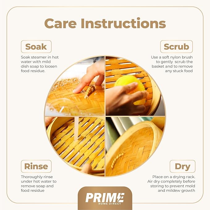 Prime Home Direct Bamboo Steamer Basket 12-Inch | 2-Tier Steamer for Cooking | 50 Liners, Chopsticks, Sauce Dish | Steaming Asian Food, Bao Buns, Chinese, Dim Sum, Dumpling, Rice, Vegetable Steam Pot