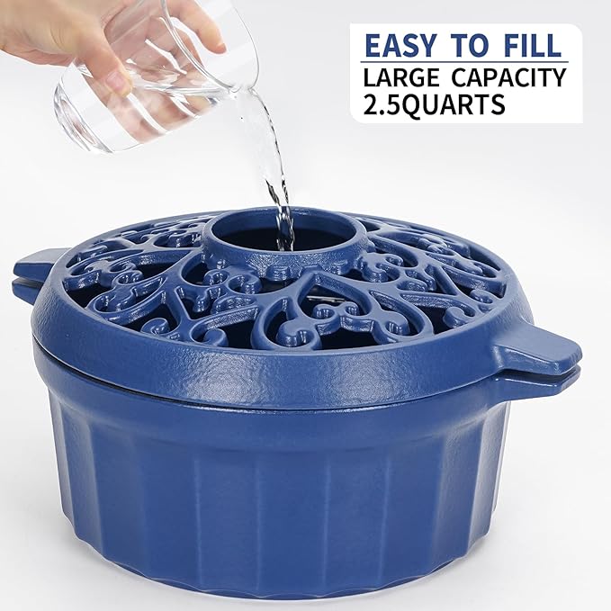 Wood Stove Steamer-Fireplace Humidifier,Cast Iron Humidifier for Stove, Matte Black Finish, Rust Resistant, Lattice Top, 2.5 Quart Capacity,Wood Burning Stove Indoor Decorative.Blue