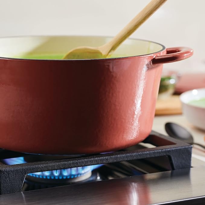 Ayesha Curry Kitchenware Enameled Cast Iron Dutch Oven/Casserole Pot with Lid, 6 Quart, Redwood Red