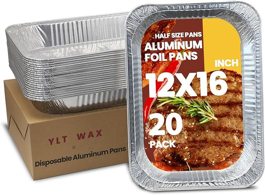 YLT WAX 12x16 Aluminum Foil Pans, 20 Pack Disposable Full Size Large Baking Pan for Roasting, Restaurants, Cooking, Heating, Buffets