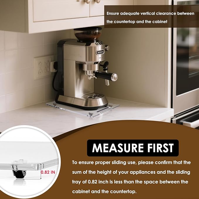 Appliance Sliders for Kitchen appliances Sliding Tray for Coffee Maker, Espresso Machines, Mixers Sturdy Kitchen Aid Sliders for Mixer - Duty Equipment with Rubber Wheels - 13" x 14" (Clear)