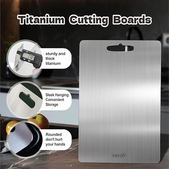 Titanium Cutting Board Set of 3,100% Pure Titanium Cutting Boards for Kitchen, Double Sided Food-Grade Chopping Board for Cutting Meat Vegetable Fruit, Dishwasher Safe