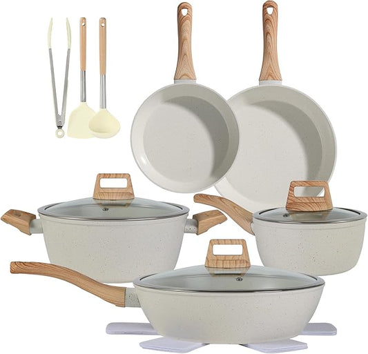 Ceramic Cookware Sets 15PCS Pots and Pans Set Non Stick (white15)