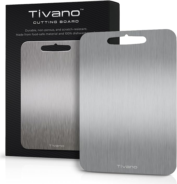Original Tivano TitaniumShield Cutting Board 12"x8" Metal Pro | Ultra Durable, Dishwasher Safe, Heat Resistant, Odor & Stain Free, Knife Friendly, Non Toxic Kitchen Board (1)