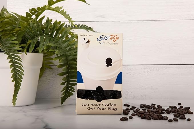 StixToGo Beverage Plugs - Leak Prevention Coffee Accessory for Hot Drinks, Disposable Coffee Stoppers, Fits Standard Lids - Black, 2", Pack of 2000