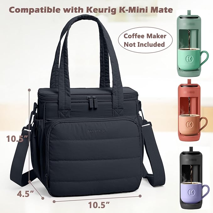 BAGSPRITE Coffee Maker Travel Bag Compatible with Keurig K-Mini Mate, Carrying Case for K-Cup Single Serve Coffee Maker, Portable Coffee Maker Case with Pod Organizer, Mug Pockets & Shoulder Strap