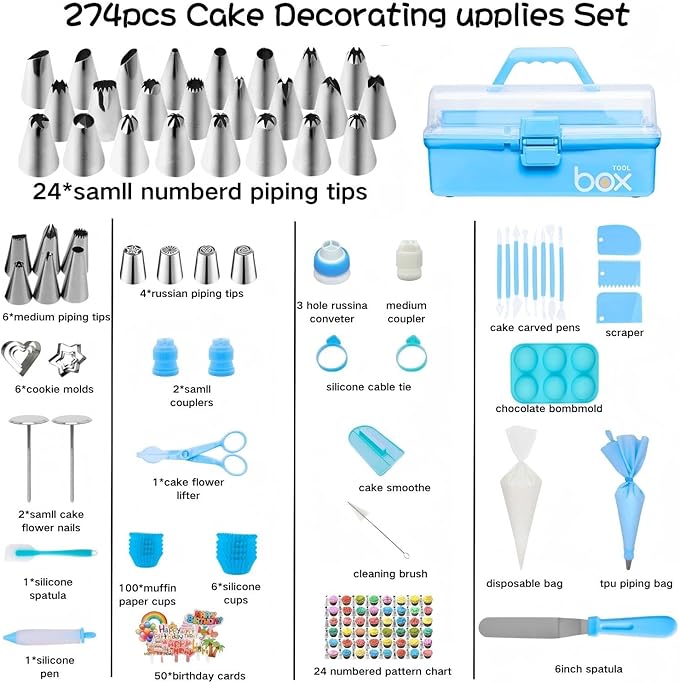 Cake Decorating Tools Supplies Kit: 274pcs Baking Accessories with Storage Case - Piping Bags and Icing Tips Set - Cupcake Cookie Frosting Fondant Bakery Set for Adults Beginners or Professional