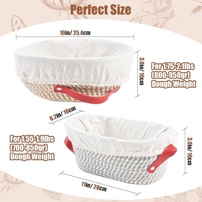 Sourdough Starter Kit, Sourdough Bread Baking Supplies with 40oz Jar, 10" & 11" Cotton Banneton Proofing Baskets Set - Artisan Bread Tools, Silicone Sling for Homemade Sourdough Baking