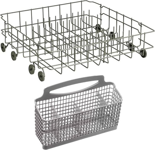 US-Based Supplier – 5304535379 Lower Dishrack Assembly with 5304509753 Dishwasher Silverware Basket – Compatible With Frigidaire Crosley Kelvinator Dishwasher