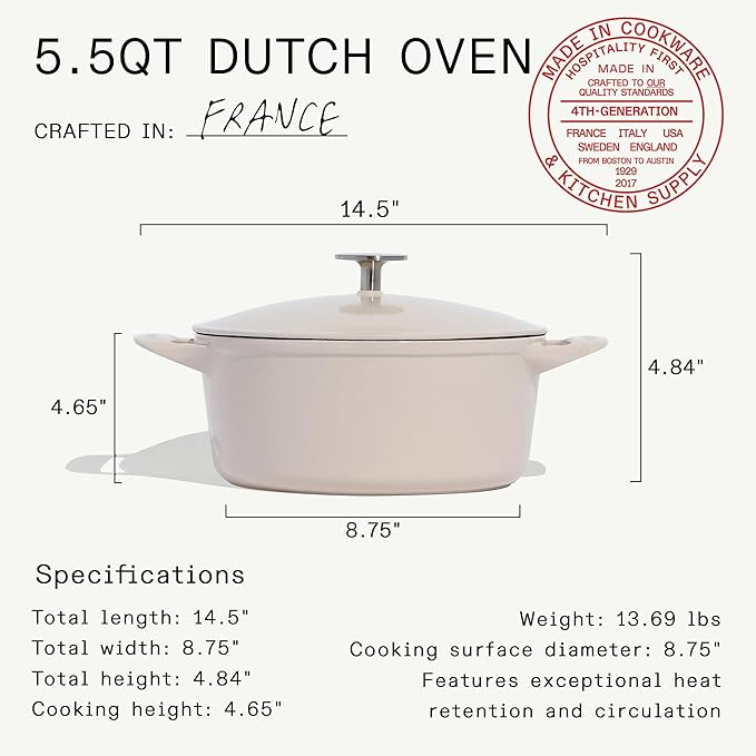 Made In Cookware - Dutch Oven 5.5 Quart - Linen - Enameled Cast Iron - Exceptional Heat Retention & Durability - Professional Cookware - Crafted in France - Induction Compatible