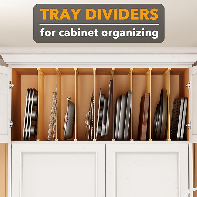 SpaceAid 8 Pack Tray Dividers for Cabinets, Bamboo Kitchen Cookie Baking Sheet Organizer for Cabinet, Vertical Pan and Trays Organizers for Pantry Storage