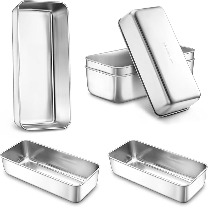 LIANYU Large 12x5 Inch Bread Loaf Pans, 6 Pack Stainless Steel Baking Pans for Meatloaf, Sourdough, Lasagna, Cake, Brownies, Non Toxic & Healthy Bakeware Set, Oven & Dishwasher Safe