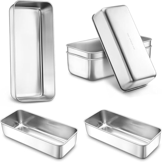 LIANYU Large 12x5 Inch Bread Loaf Pans, 6 Pack Stainless Steel Baking Pans for Meatloaf, Sourdough, Lasagna, Cake, Brownies, Non Toxic & Healthy Bakeware Set, Oven & Dishwasher Safe
