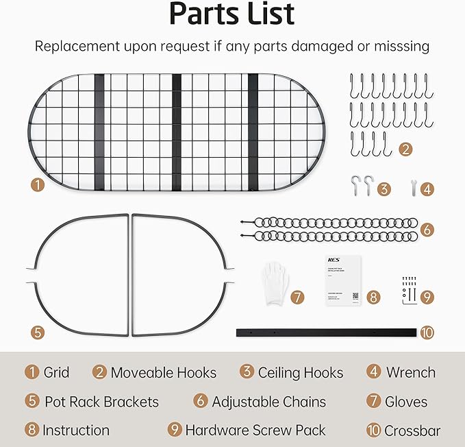 KES 48 Inch Large Hanging Pot Rack, Heavy Duty Oval Pot and Pan Hanging Rack Ceiling Mount, Pot Pan Hangers for Kitchen with 20 Hooks, Matte Black, (For 16" and 24" Joist Mount), KUR225S122-BK