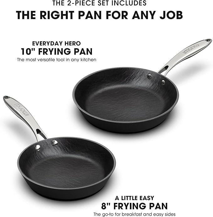 imarku Non Stick Frying Pans Set - 8 & 10 inch Nonstick Skillets Used for Cooking Egg Omelette, Cool Stainless Steel Handle, Oven Safe, Dishwasher Safe