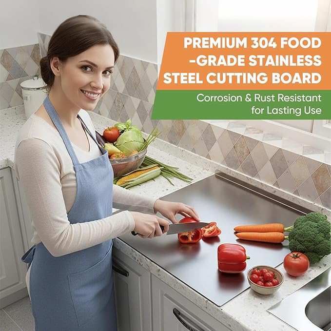 Stainless Steel Cutting Board with Non-Slip Pads - Large Kitchen Chopping Board for Baking, Meat, Vegetables & Bread - Dishwasher Safe Easy-Clean Food Prep Pan (11.8inch*15.7inch(30*40cm))
