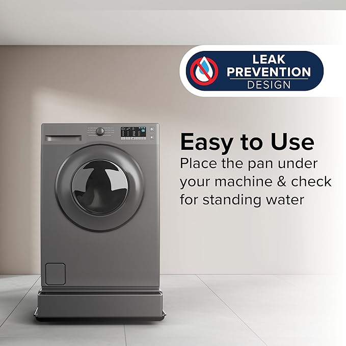 Camco Low Profile Washing Machine Drain Pan with PVC Fitting - 29 inch x 33 inch ID and 30.5 inch x 34.5 inch OD - Protects Your Floors from Washing Machine Leaks - Easy to Use - Graphite - 20784