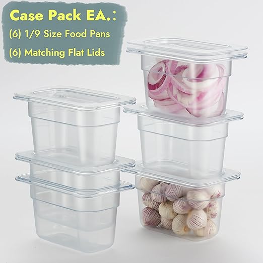 CURTA 6-Pack 1/9 Size 4" Deep NSF Polycarbonate Food Pans with Handled Lids | Dishwasher & Freezer Safe Clear Container for Prep Tables, Buffet, Salad Bar, Commercial & Home Kitchen
