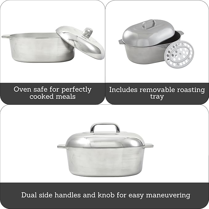 IMUSA USA Heavy Duty Cajun Oval Aluminum Roaster 15, Silver