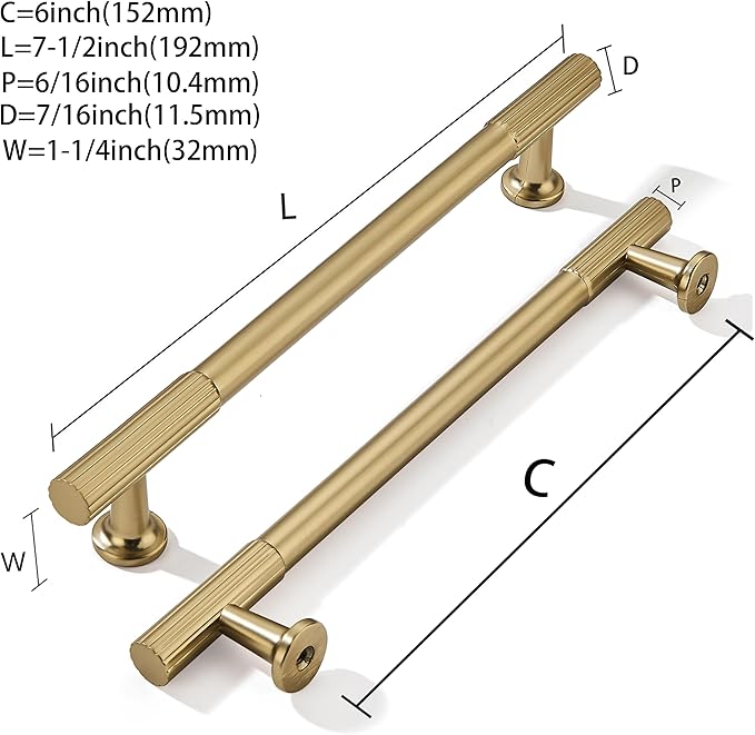 khtumeware 6 Inch Hole Center 2 Pack Champagne Bronze Heavy Duty Solid Satin Brass Cabinet Pulls, Kitchen Drawer Handles, for Dresser cabinets, cabinets