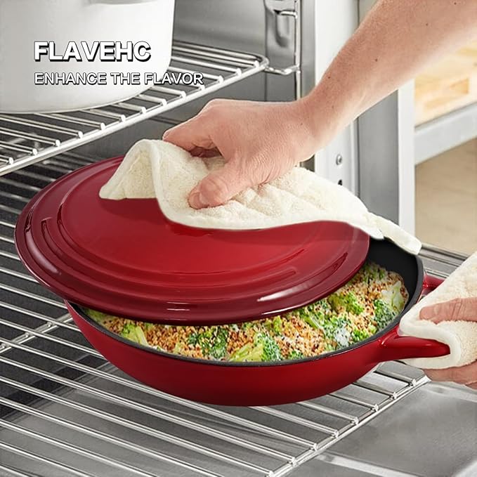 Braiser Enameled Cast Iron Braiser 2.25 qt Braiser Pan with Lid Red Shallow Cast Iron Casserole Braiser Pan with Handels