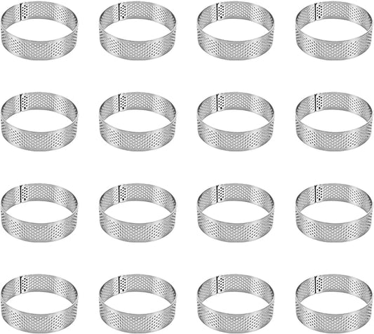 Stainless Steel Perforated Tart Ring, 2.75 inch Heat-Resistant Cake Mold Ring, 7CM Nonstick Pastry Dessert Utensil, Circle Baking Tool for French Fruit Tarte, Round (16 pcs of 7cm/2.75 inch)