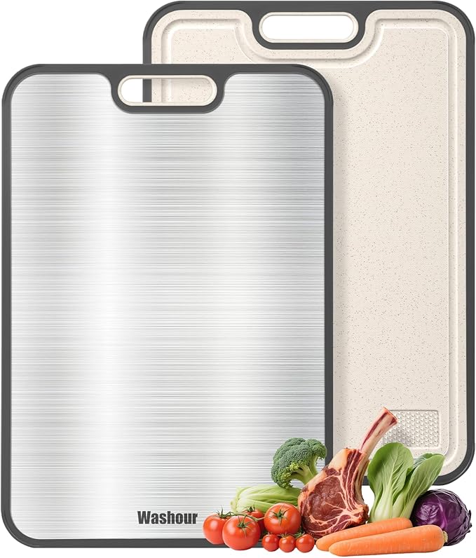 Titanium Cutting Boards for Kitchen, Non Toxic 2-in-1 Cutting Board Double Sided, Food Grade Chopping Boards for Fresh Meat Vegetable, Easy to Clean Large Size 16”×11”