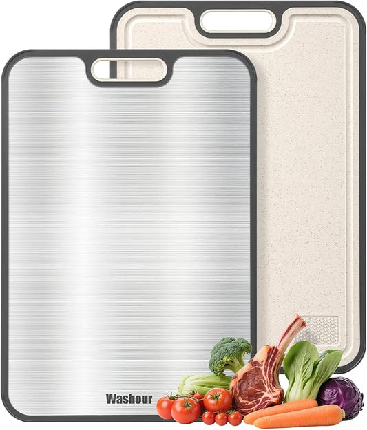 Titanium Cutting Boards for Kitchen, Non Toxic 2-in-1 Cutting Board Double Sided, Food Grade Chopping Boards for Fresh Meat Vegetable, Easy to Clean Large Size 18”×12”