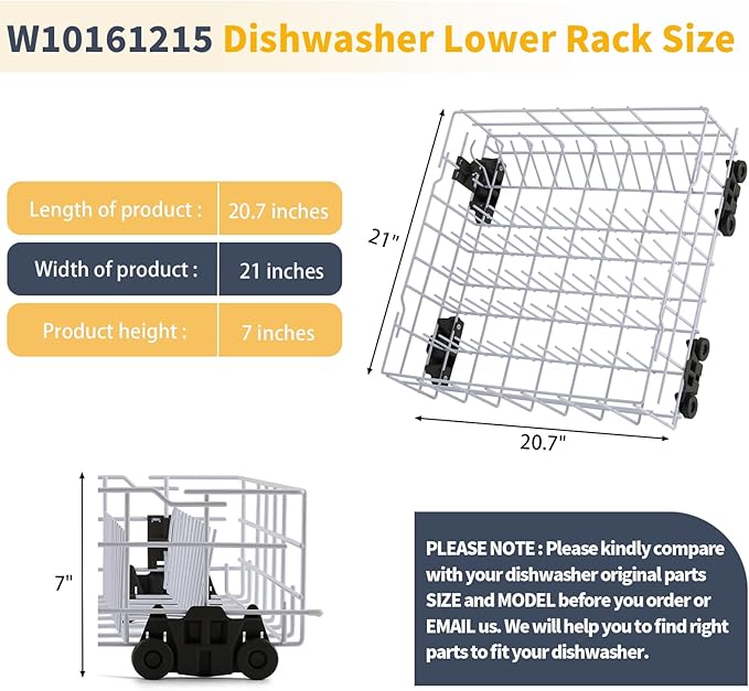 Upgraded W10161215 Dishwasher Lower Rack Replacement Parts for Whirlpool Dishwasher Parts Lower Dishrack Assembly with Wheels DU840DWGQ1 DU915PWPS2 DU915PWKQ0 Whirlpool Dishwasher Bottom Rack Drawer