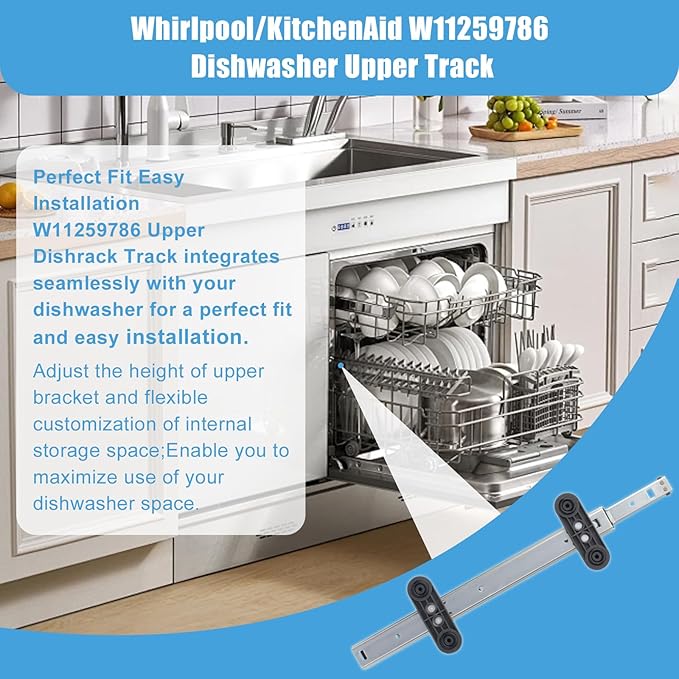 W11259786 Dishwasher Upper Dishrack Replacement for Whirlpool KitchenAid Dishwasher Parts，Fits WPW10546503/W10546503 Part（Right Slide)