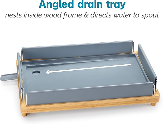 Polder Harmony Dish Rack, Sturdy Dish Drying Rack with 2 Open-Pattern Drain Trays, Dish Racks for Kitchen Counter, Drying Rack for Kitchen Storage, 19.6" x 13.5" x 6.2", Gray
