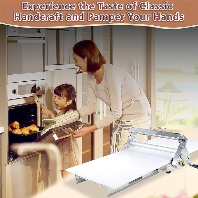 Commercial Dough Sheeter Machine, Reversible Puff Pastry Sheeter and Fondant Roller, Manual Dough Roller, Adjustable Thickness 0-25mm, Folding Dough Sheeter for Bakeries, Pastries,60×30cm