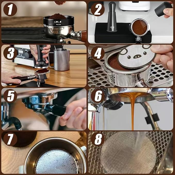 58mm Espresso Accessories Kit, Spring Loaded Calibrated Tamper, WDT Tool and Dosing Funnel, Espresso puck screen Set Fits Espresso Coffee Machines and 58mm Portafilters