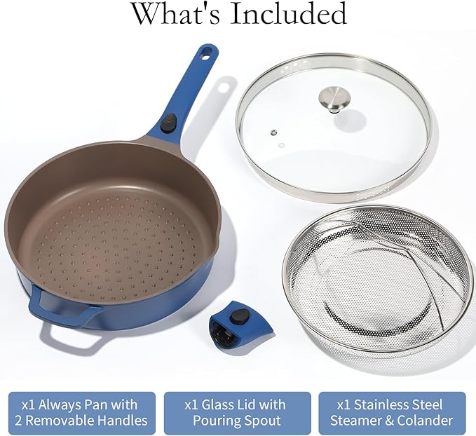 ESLITE LIFE Nonstick Always Pan with Lid, 11 Inch(4.5 Qt) Deep Frying Skillet Sauté Pan, Safe for Oven, Induction & All Cooktops, PTFE & PFOA Free (Blue Granite, 11" w/Lid & Steamer)