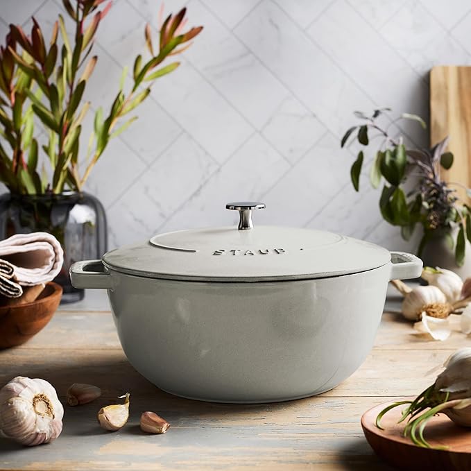 Staub Cast Iron Essential French Oven, Dutch Oven, 5-quart, serves 5-6, Made in France - White Truffle