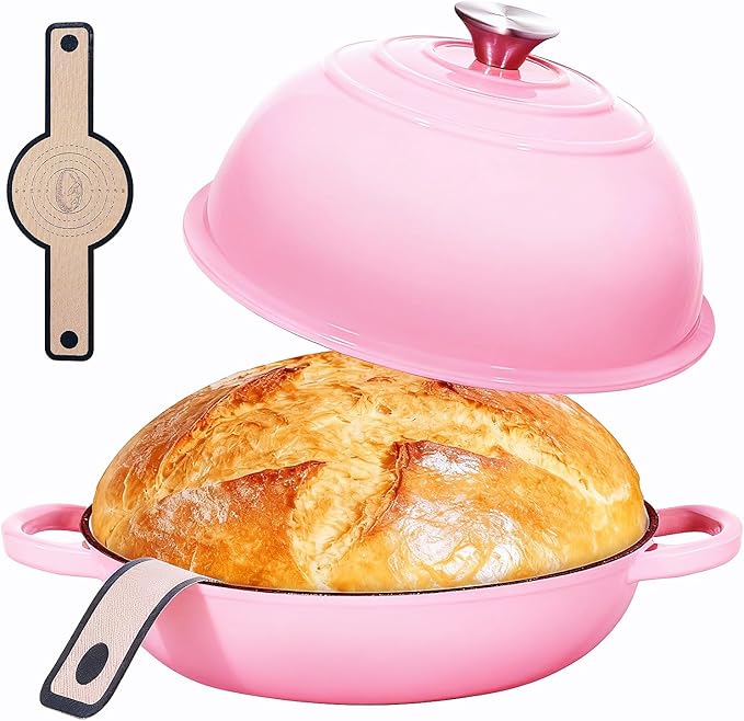 ONKO Dutch Oven For Sourdough Bread Baking, 6QT Enameled Cast Iron Dutch Oven Pot With Lid, Non-stick Sourdough Baking Pan with Bread Dome, Round Ceramic Dutch Ovens Pot with Cloche for Homemade