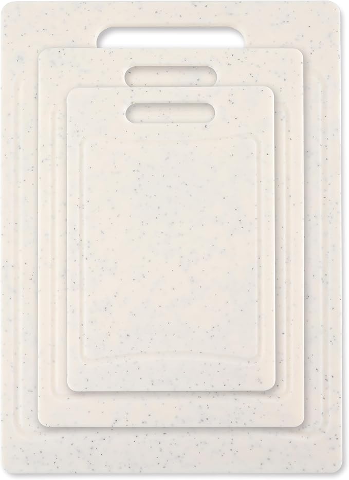 COOK WITH COLOR Non-Slip Cutting Board Set – Kitchen Essentials with Easy Grip Handle for Meat, Veggies, and Fruits, 3 Cutting Boards, Speckled White