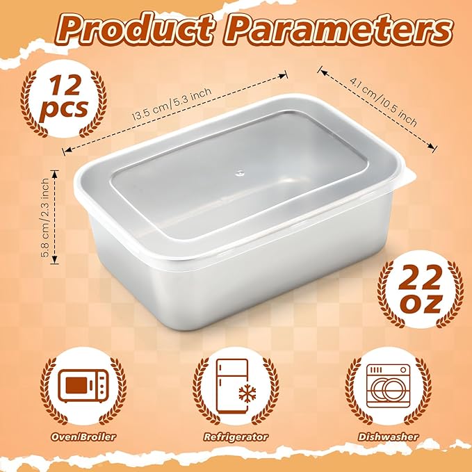 12 Pcs Stainless Steel Food Storage Containers with Lids, 22 oz Metal Freezer Containers, Lightweight Stackable Easy Open Reusable Meal Prep Box for Kitchen Picnic Oven Dishwasher Safe