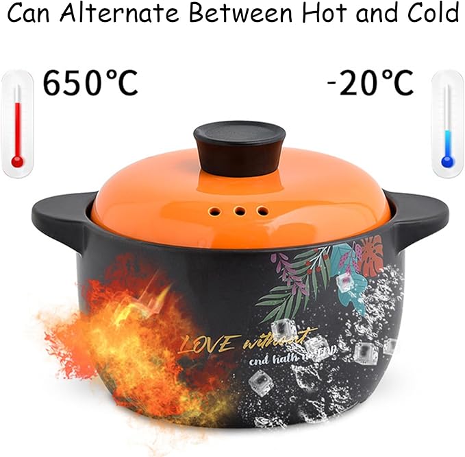 Earthenware Pot Large Stockpot Nonstick Clay Pot with Lid for Cooking Heat Resistant Hot Pots Ceramic Casserole Dish for Cooking Bibimbap and Soup, Dishwasher Safe,2.5L/2.3Quarts
