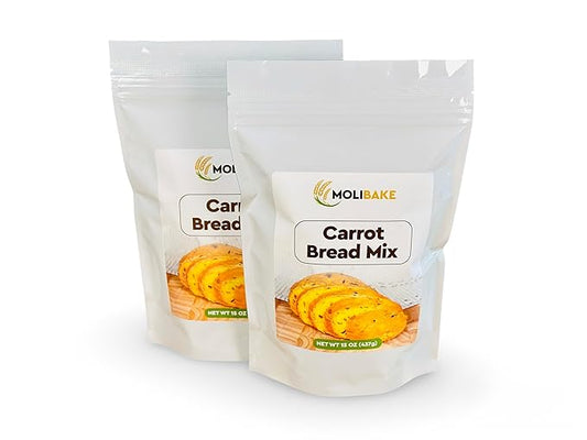 Molibake Carrot Bread Mix – Pack of 2 - All-Natural Baking Mix for Bread Machine and Oven - 15 oz Mix with Dried Carrots, Oat Flakes, Sunflower Seeds - Easy-to-Use Breads Maker Mix for Homemade Baking