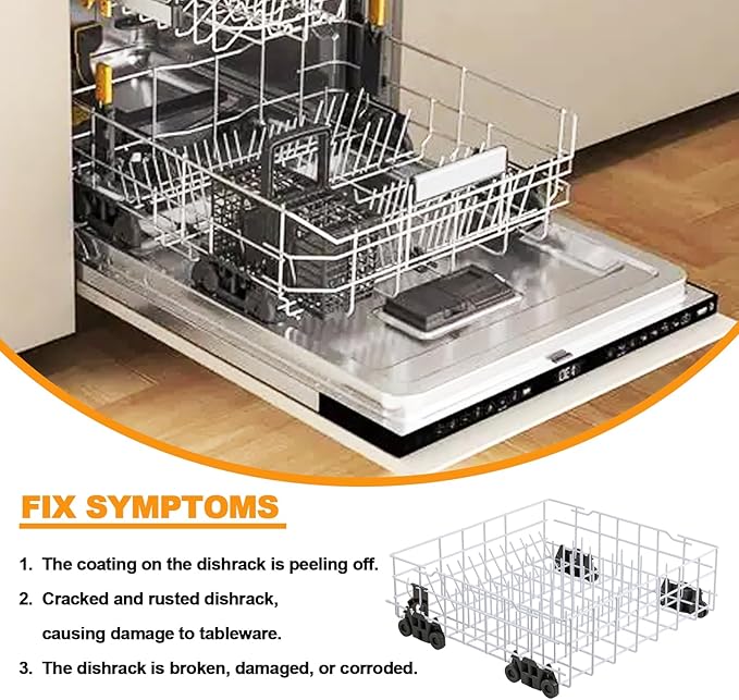 Upgraded W10161215 Dishwasher Rack Replacement Parts for Whirlpool Dishwasher Lower Rack With Dishwasher Wheels DU840DWGQ1 DU915PWPS2 Whirlpool Dishwasher Dishrack Assembly Bottom Rack Shelf Drawer